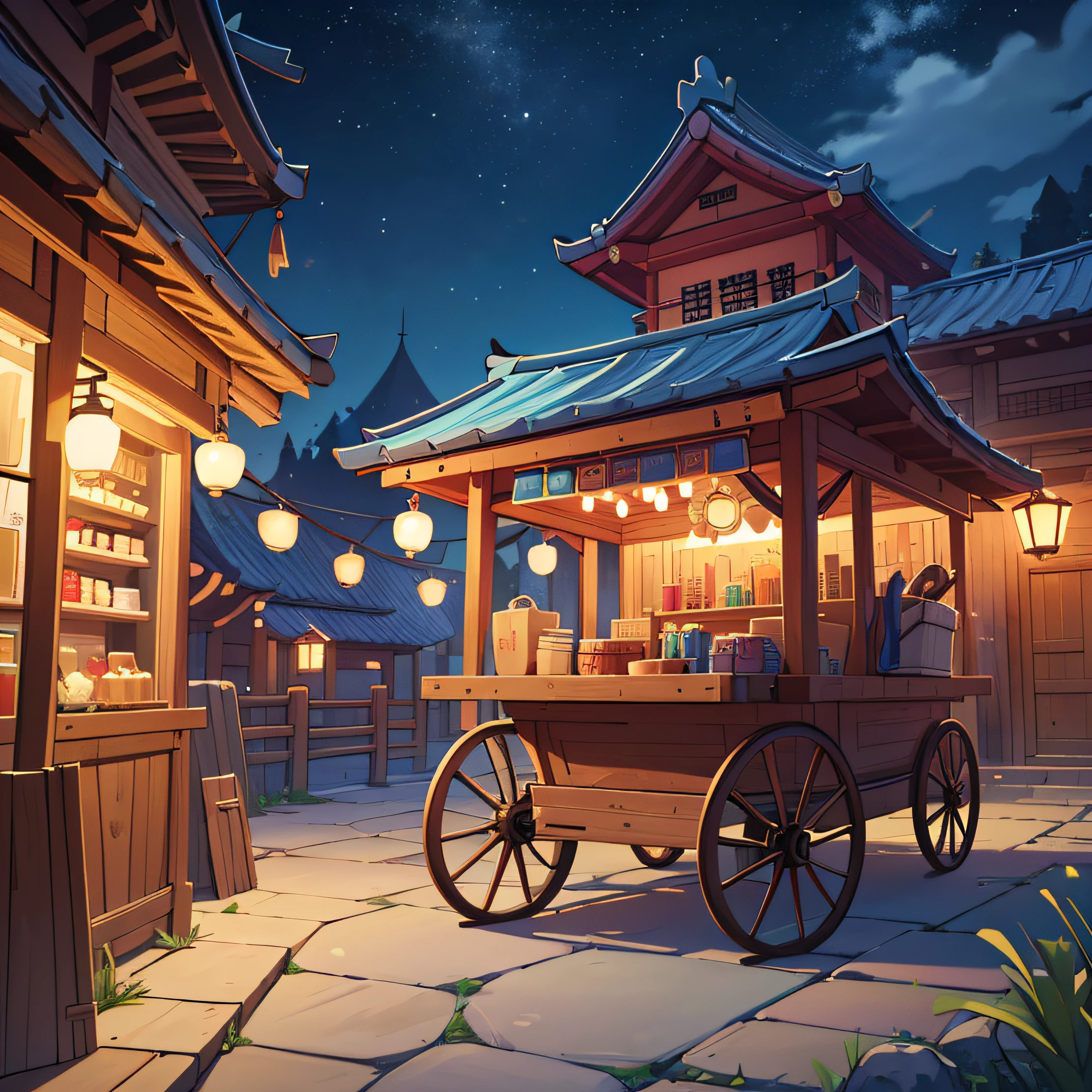 (Best Quality,4k,8K,high resolucion,Masterpiece:1.2),Joseon dynasty, super mini cart shop, natta, night scene, No one appears