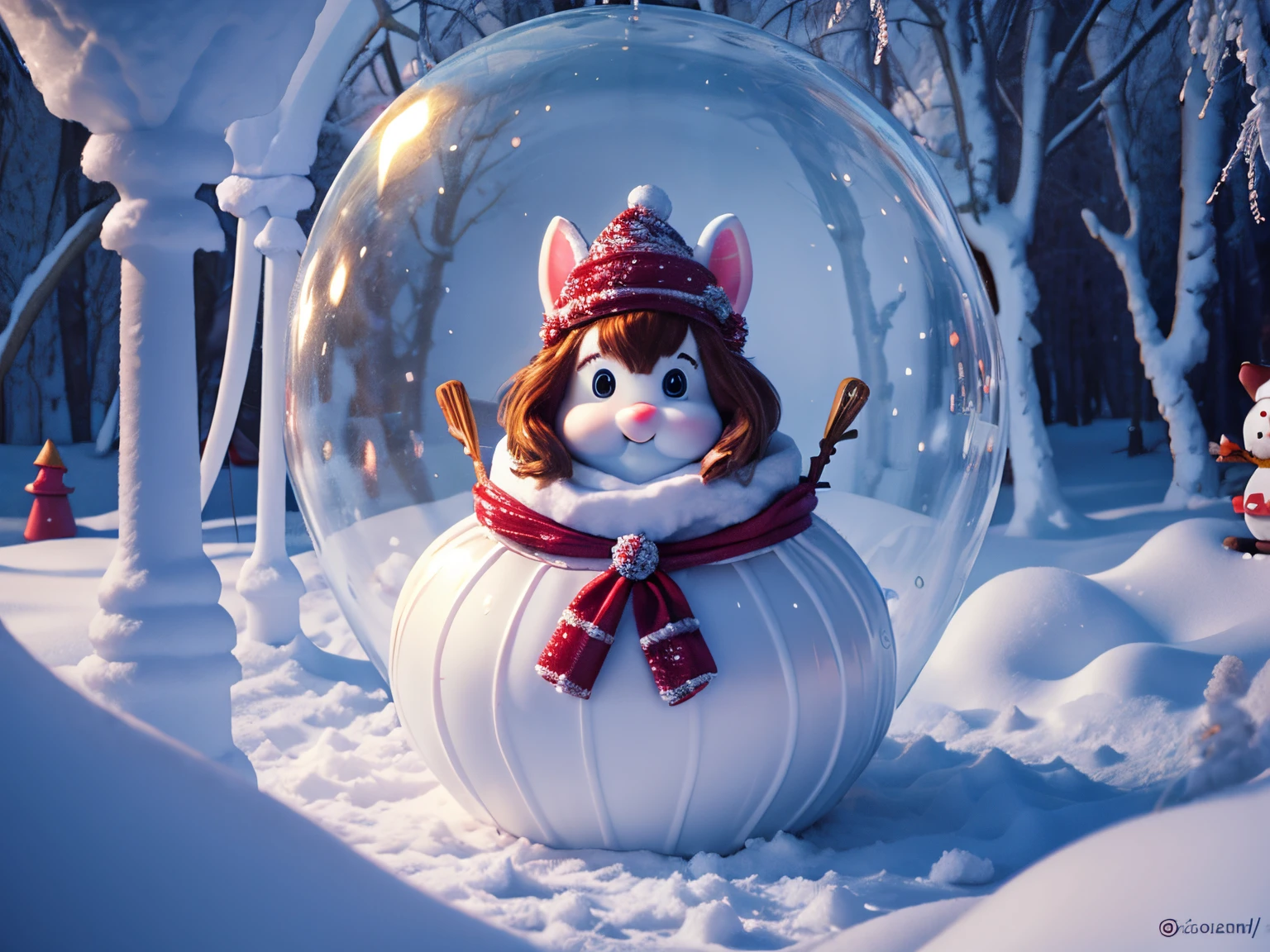 (best quality,4k,8k,highres,masterpiece:1.2),ultra-detailed,(realistic,photorealistic,photo-realistic:1.37),beautiful girl in winter wonderland,sparkling snow,enchanted forest,delicate snowflakes,soft falling snow,breathtaking scenery,luxurious winter coat,rosy cheeks,icy eyelashes,playful smiles,winter boots,frosty breath,cozy earmuffs,fluffy snow-covered trees,glimmering snow-covered ground,glistening icicles on the tree branches,dazzling winter sunlight,crystal-clear blue sky,magical ice palace,small adorable animals,snow rabbits,sweet castle made of candies,delicious candy canes,icing sugar rooftops,colorful macarons,confectionery towers,chocolate water fountain,magical candyland,glowing fairy lights,dreamy snowscape,iridescent winter moonlight,soft pastel color palette