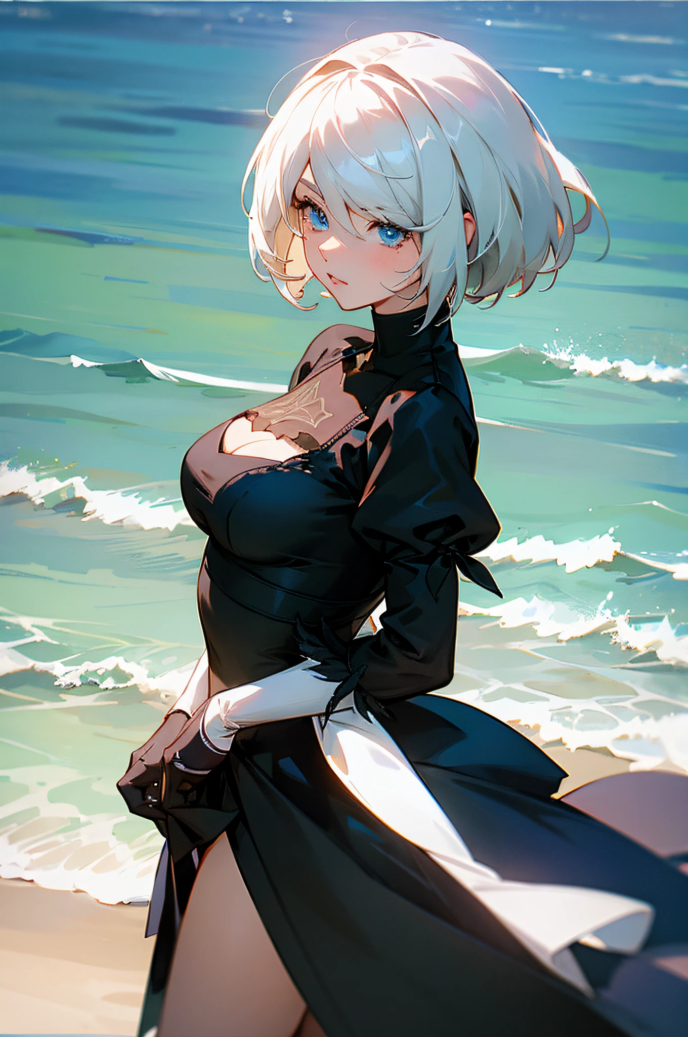 2B, beach, anime