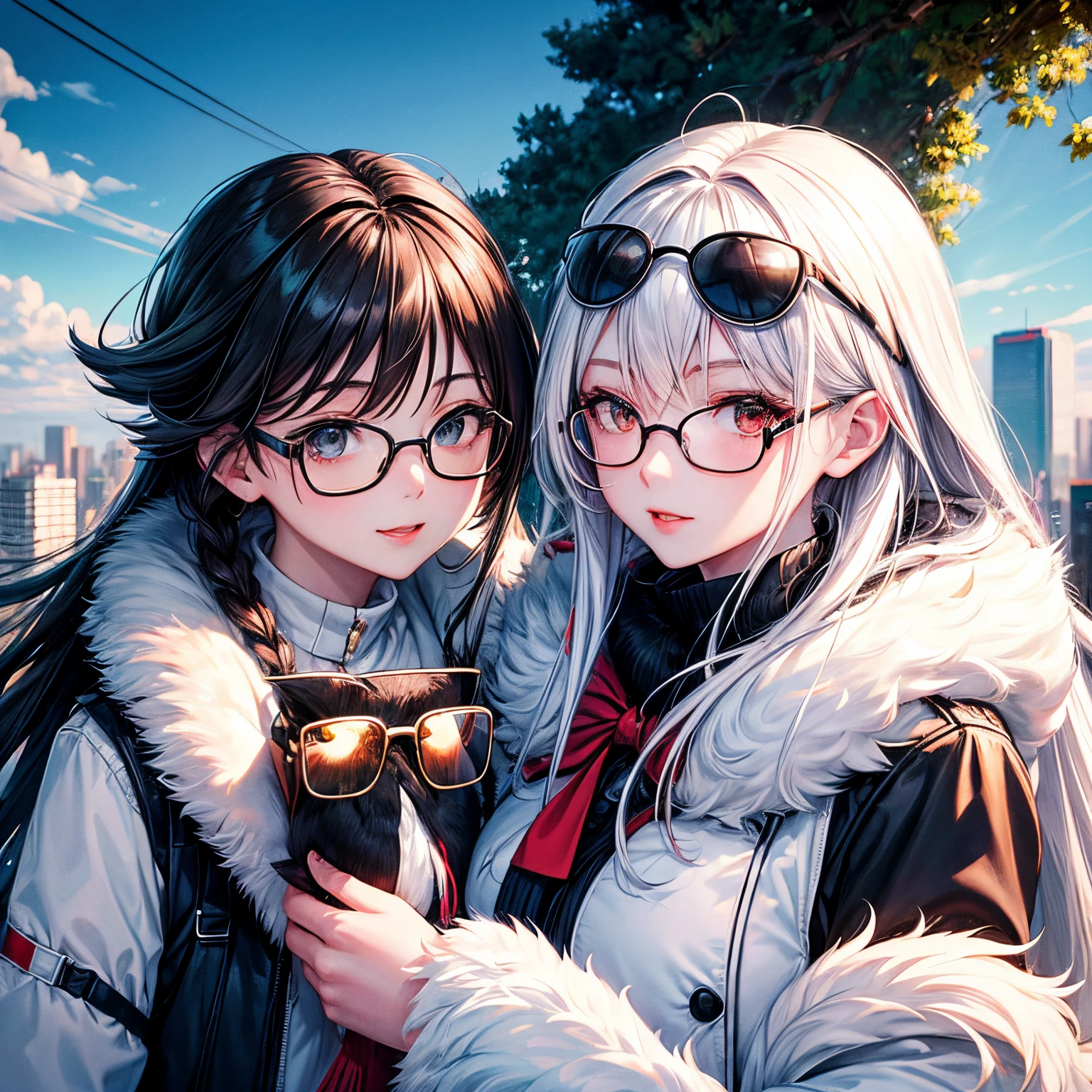 Anime couple with glasses and a furry coat posing for a picture - SeaArt AI