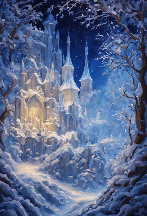 In winter wonderland (There are no charactereautiful  crystal artwork in a winter wonderland with flying snowflakes，Snowflakes a...