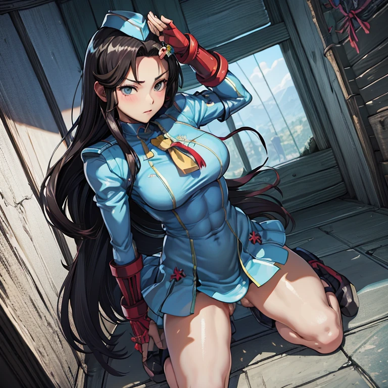 Masterpiece, Best Quality, Highly detailed, illustration, absurdres, street fighter, doll suit, shadaloo doll, agent aika, girls, multiple girls, expressionless, nazi saluting, military, military saluting, salute, blank eyes, looking at viewer, red gloves, emotionless, black latex, corrution, mind control, female combatant, full body, hypnotized, unhappy trance, full body suit, leotard, perfect female body, extremely glossy latex, Delmo Uniform, belt, hypnosis, hypnoLora, empty eyes, Mind control device, thigh high, kneeling, poses, submissive_pose, visor, masturbation, standing, standing at attention, Slave, collar, gang bang, slave oufit, full tight leg, white delmo uniform, lady hayakawa, samurai warriors 4, black hair, long hair, blue eyes