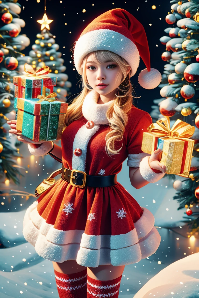 Christmas, 1 cute and beautiful girl wearing glowing traditional Santa  Claus cos - SeaArt AI