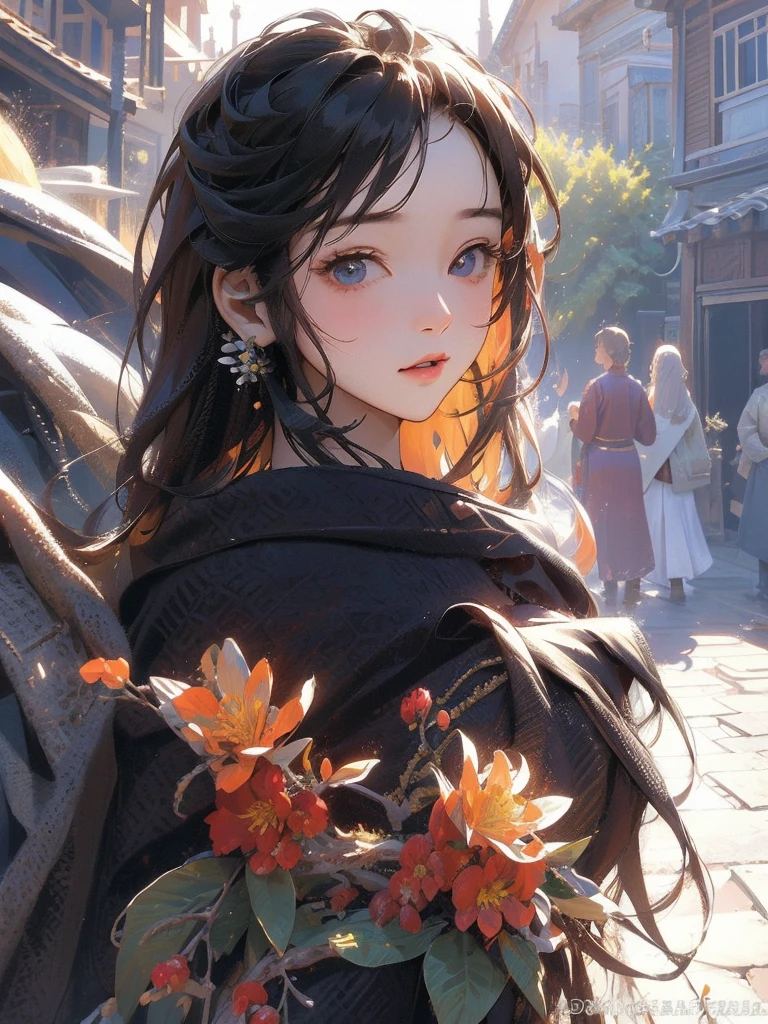 top-quality、4k wallpaper、​masterpiece、Highly detailed CG Unity 8K wallpaper Highly detailed eyes、ultra-detailliert、intricate-detail、、1girl in、looking at the viewers、outside of house、garden、background under flowers、