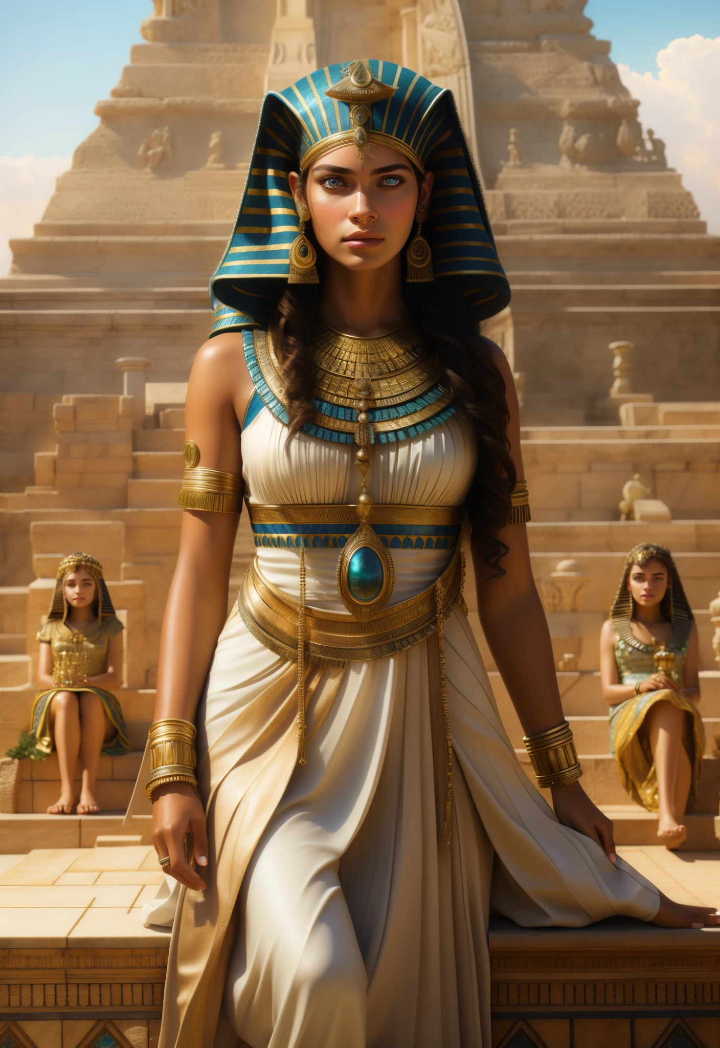 (photorealistic:1.4), best quality, masterpiece, ultra high res, (detailed face:1.2), (detailed eyes:1.2), (detailed hair:1.2), (detailed clothes:1.2), 4k, (detailed color:1.2), Cleopatra, cinematic look