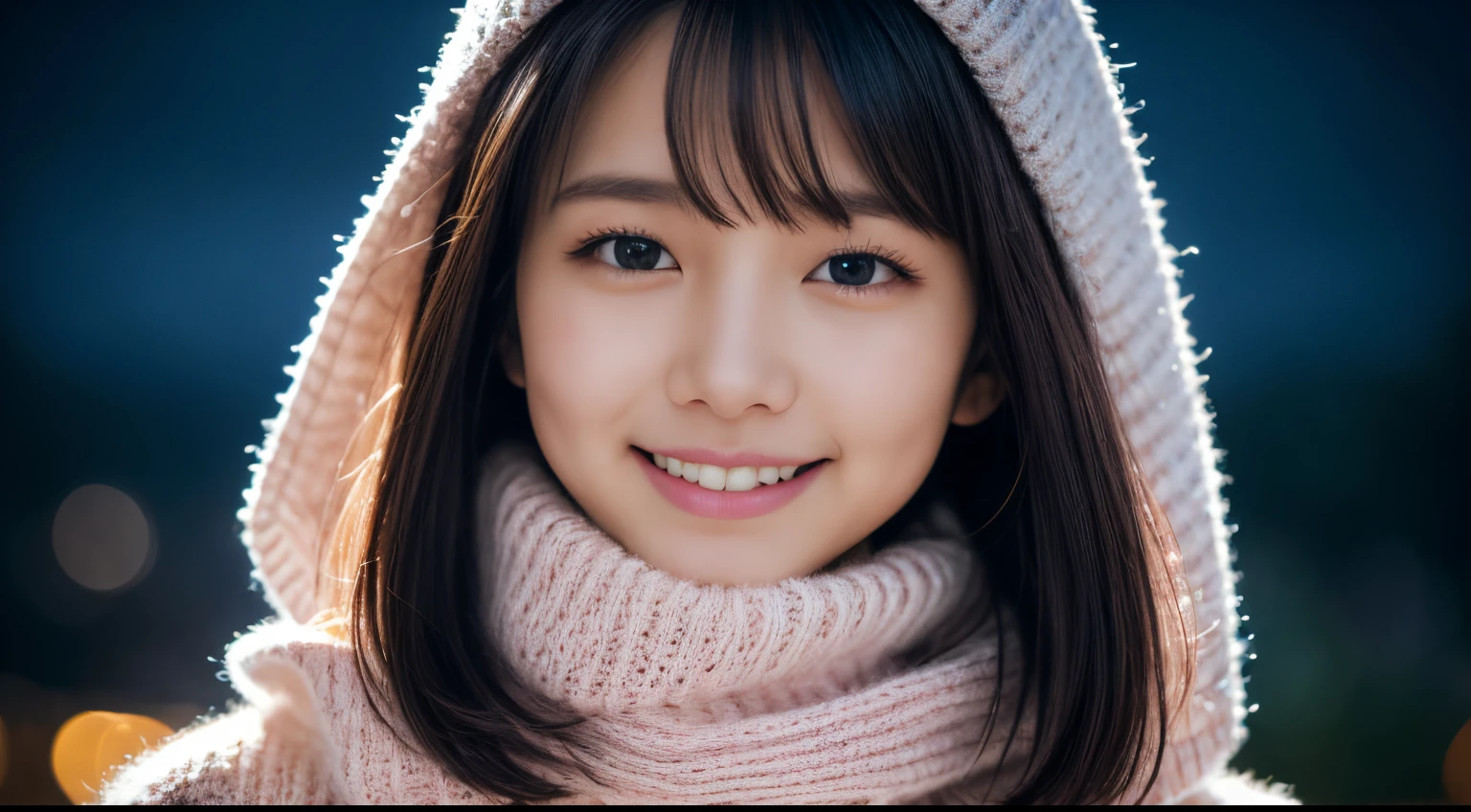 1 garota em, 18 anos、Modelo de gravura para o Japão, (bonitinho, uma linda garota,perfil:1.2),Perfil 1.1、Modesto grande,  𝓡𝓸𝓶𝓪𝓷𝓽𝓲𝓬, (Por favor, olhe para a grande árvore de Natal no céu noturno e ore..:1.5)、(Uma cidade noturna com lindas iluminações de Natal:1.4), (suéter fofo de lã branca:1.３), (lenço rosa:1.2), (Saia Plissada Xadrez Verde),　fundo bonito da cidade de natal、   Um moreno、rezar、Um sorriso、 melhor qualidade, alta resolução, pele detalhada, rosto e olhos detalhados, nada, iluminação natural, anatomia perfeita, renderização baseada fisicamente, fotorrealista, olhos claros simétricos, rosto bem cuidado,adolescente, Figura perfeita, transparência, apresentando Gravure Idol,