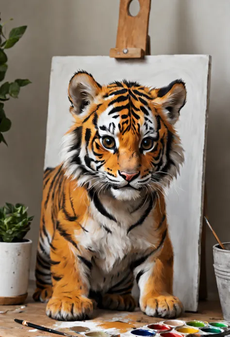tigre mignon qui fait de la peinture, At home