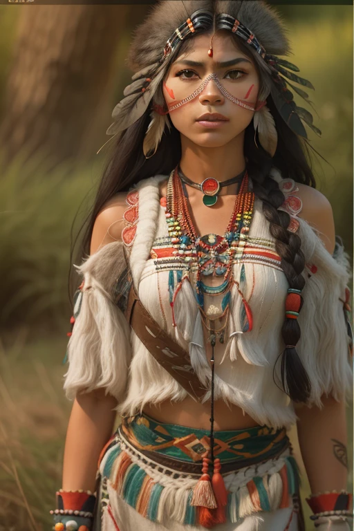 ((Zendaya  a native American woman)), ((who wears the typical clothes of a squaw)), (sie sitzt an einem Lagerfeuer), ((schlanke frau)), (kleiner Kopf), ((natural skin texture)), ((she has small round breasts)), ((Ausdrucksstarkes detailliertes Gesicht)), (fotorealistisch), (Raytracing), (scharfer Fokuull entire body))