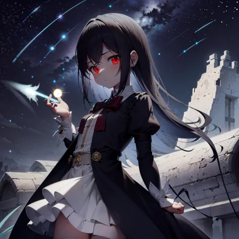 ​masterpiece, accel_nffsw,｛Little Boy｝ Magical Girl Clothes, red eyes, up close shot, scattered night flash background, under th...