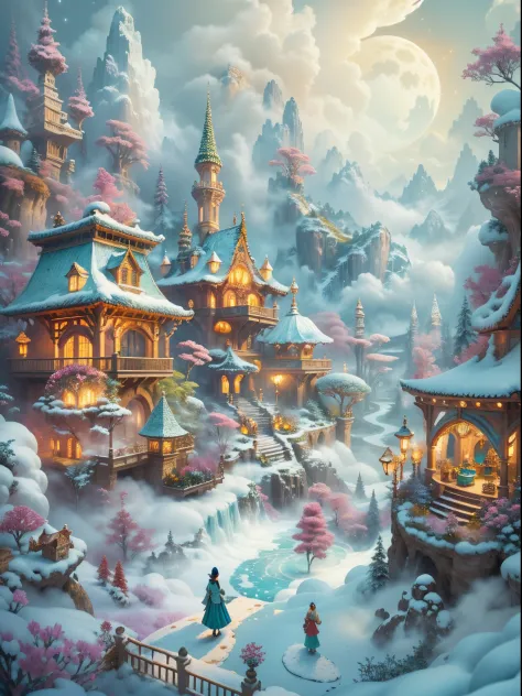 (tmasterpiece),（ultra - detailed：1.3），Best quality，（Sparkling:1.2），（Winter wonderland village in dreamy mythology:1.4），(Van Gogh...