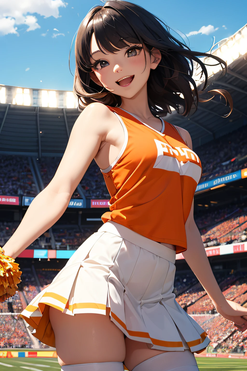 A close up of a woman in a cheerleader outfit on a field - SeaArt AI