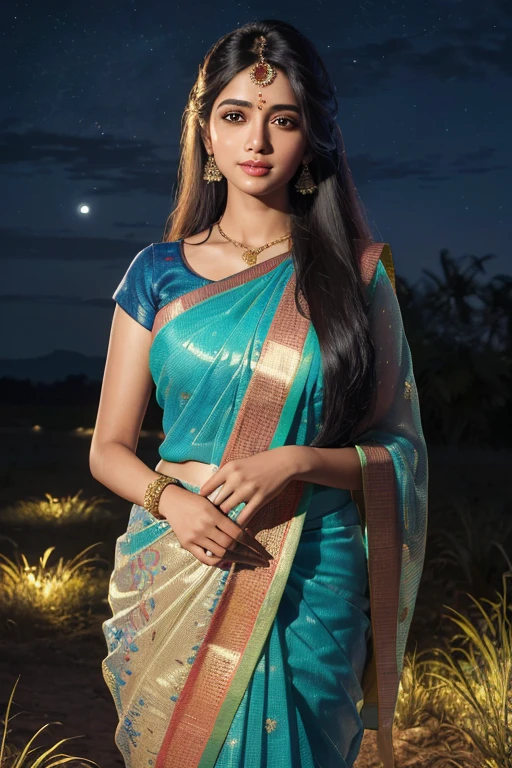 Tamil girl with phoenix wings, (((blue eyes))), look at viewer, eyes symmetry, face symmetry, UHD, 64K, masterpiece, high quality, intricate detailing, vibrant colors, photo realistic, photorealism, (ultra detailed:1.6 face & eyes & nose & ears & lips & hands & fingers & legs & anatomy & body parts), (wearing:1.6 a black saree), full body shot from bottom