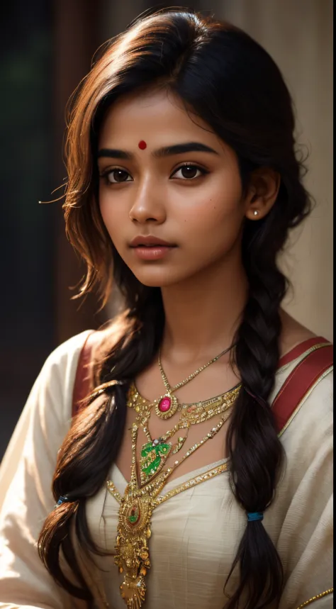 young Indian girl, 18-year-old, looking at the camera,  intricate facial details, hyper-realistic,  photorealistic digital art t...