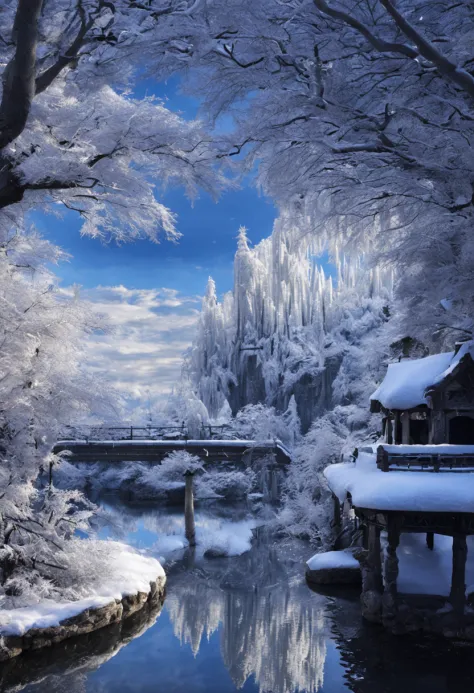 In a winter wonderland，We can see mountains and forests covered with snow，Shining with a silver-white light。The branches are cov...