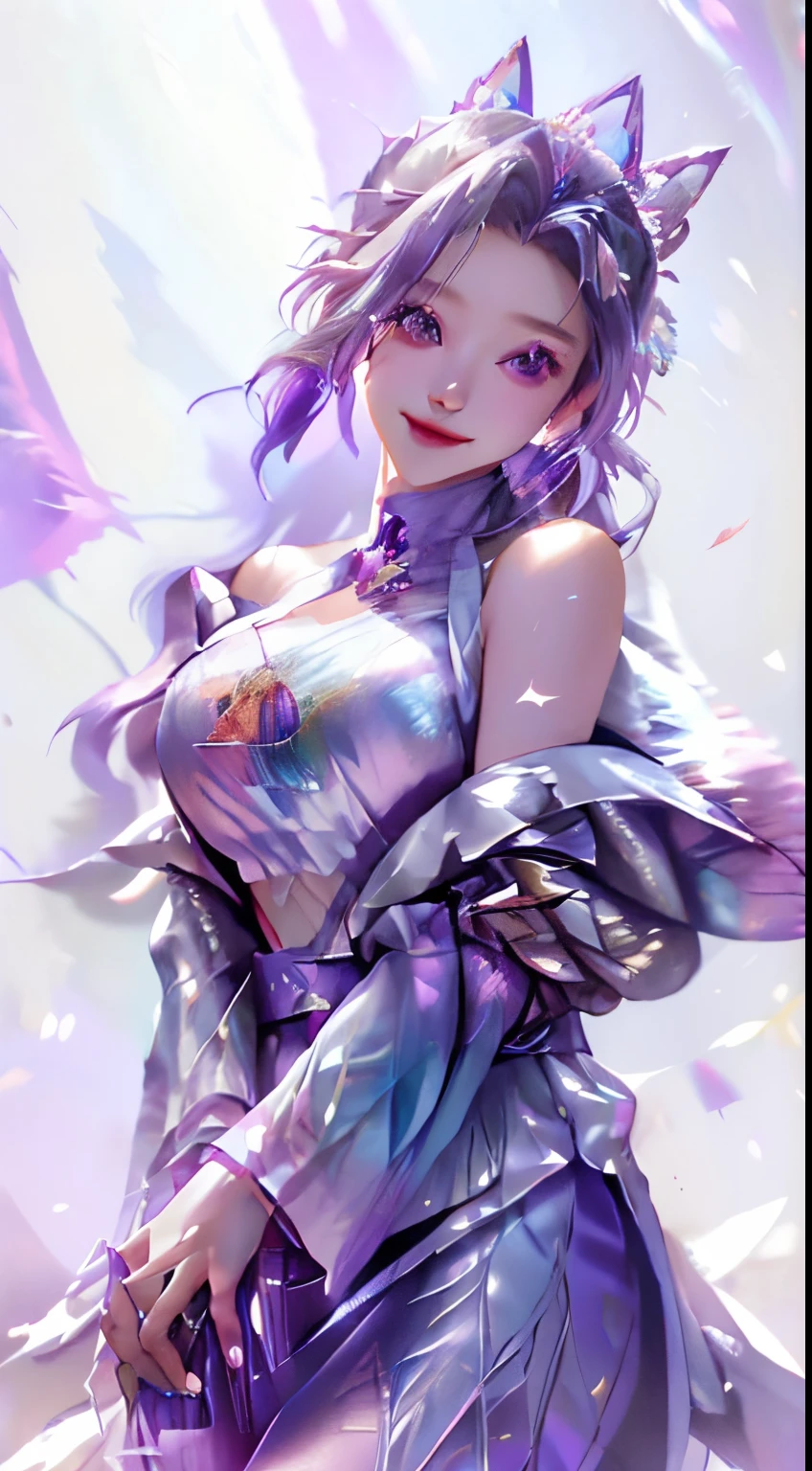 Bright purple robe, Hanfu long skirt, largeeyes, masterpiece absolutely beautiful, 1人の女性, closeup cleavage. closeup cleavage, A healing smile, snow landscape, 4k画质, Twisted braids, Princess Hairstyle Princess Haircut,  hair accessories, clubs, People cannot forget its beauty when they see it
、