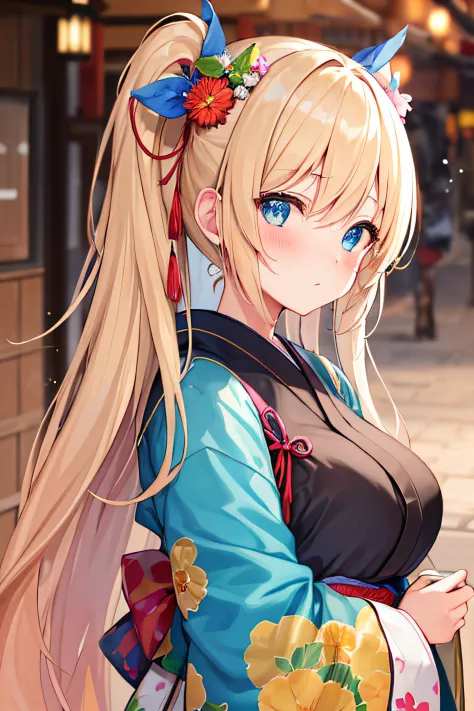 ​masterpiece、top image quality、超a high resolution、miku hatsune、blue hairs、twin-tailed、blushing、cute and shy、kimono、firm breasts、...