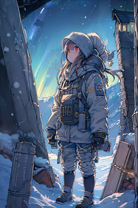 masutepiece、One girl、Winter gear、Antarctic base、Looking up at the Northern Lights