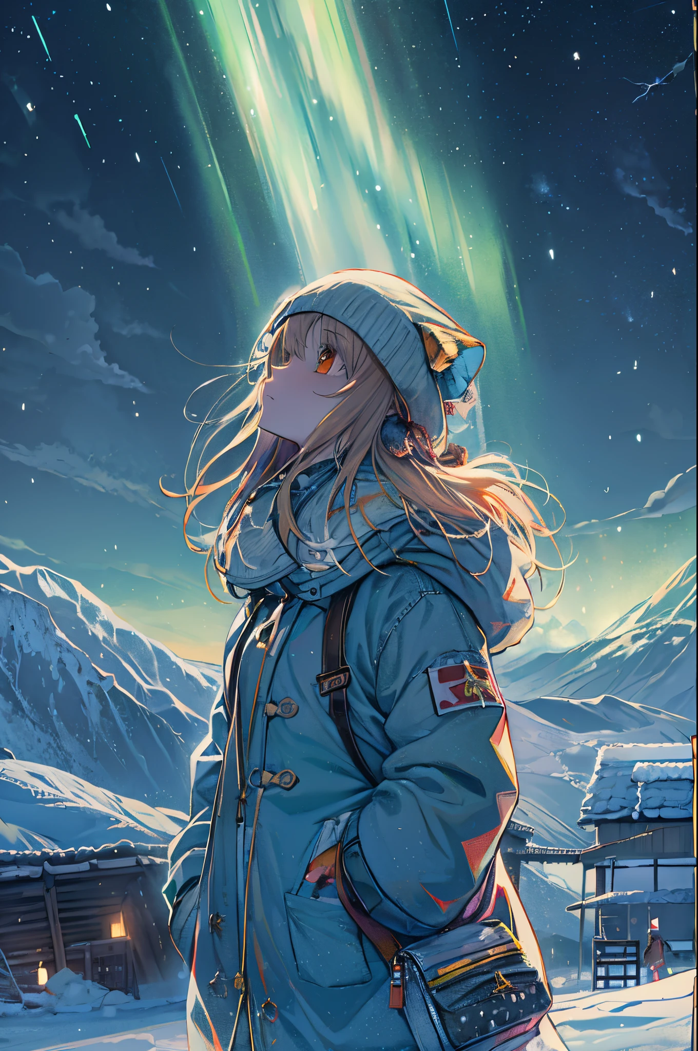 masutepiece、One girl、Winter gear、Antarctic base、Looking up at the Northern Lights