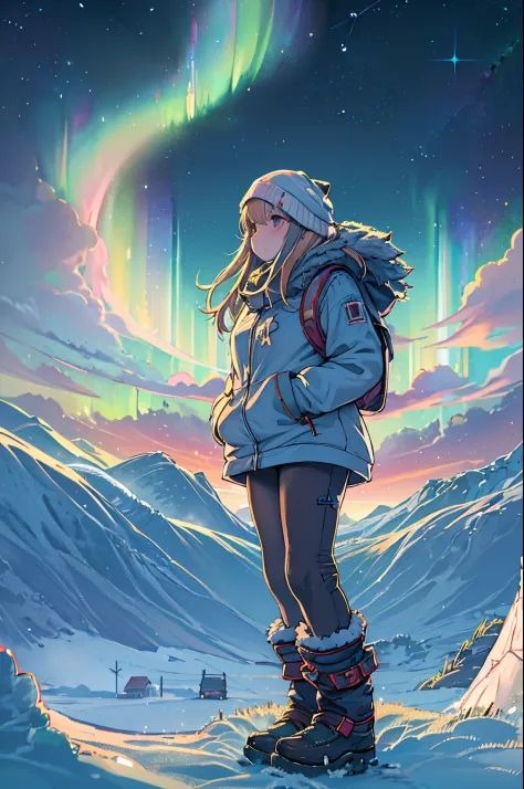 masutepiece、One girl、Winter gear、Antarctic base、Looking up at the Northern Lights