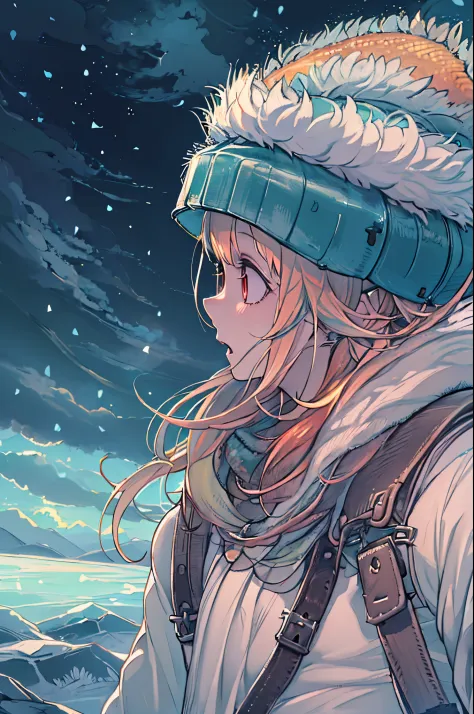 masutepiece、One girl、Winter gear、Antarctic base、Looking up at the Northern Lights