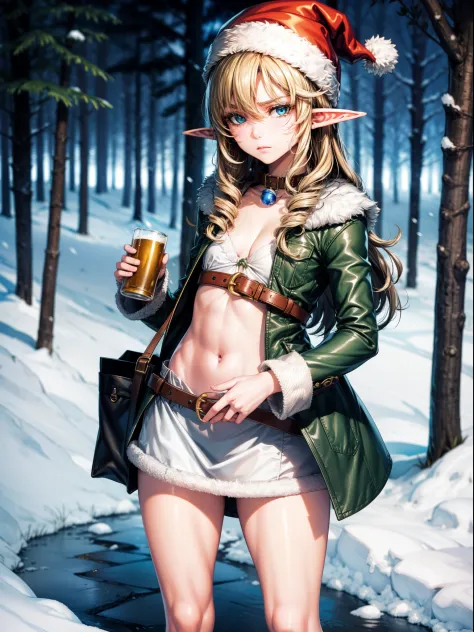 Solo best quality, masterpiece, extremely detailed CG, extremely detailed 8K wallpaper, outdoors, snowy woods, Christmas, Elf girl, extremely detailed character ultra-detailed, beautiful, solo girl, perfect face, sharp focus, intricate details, ultra detai...