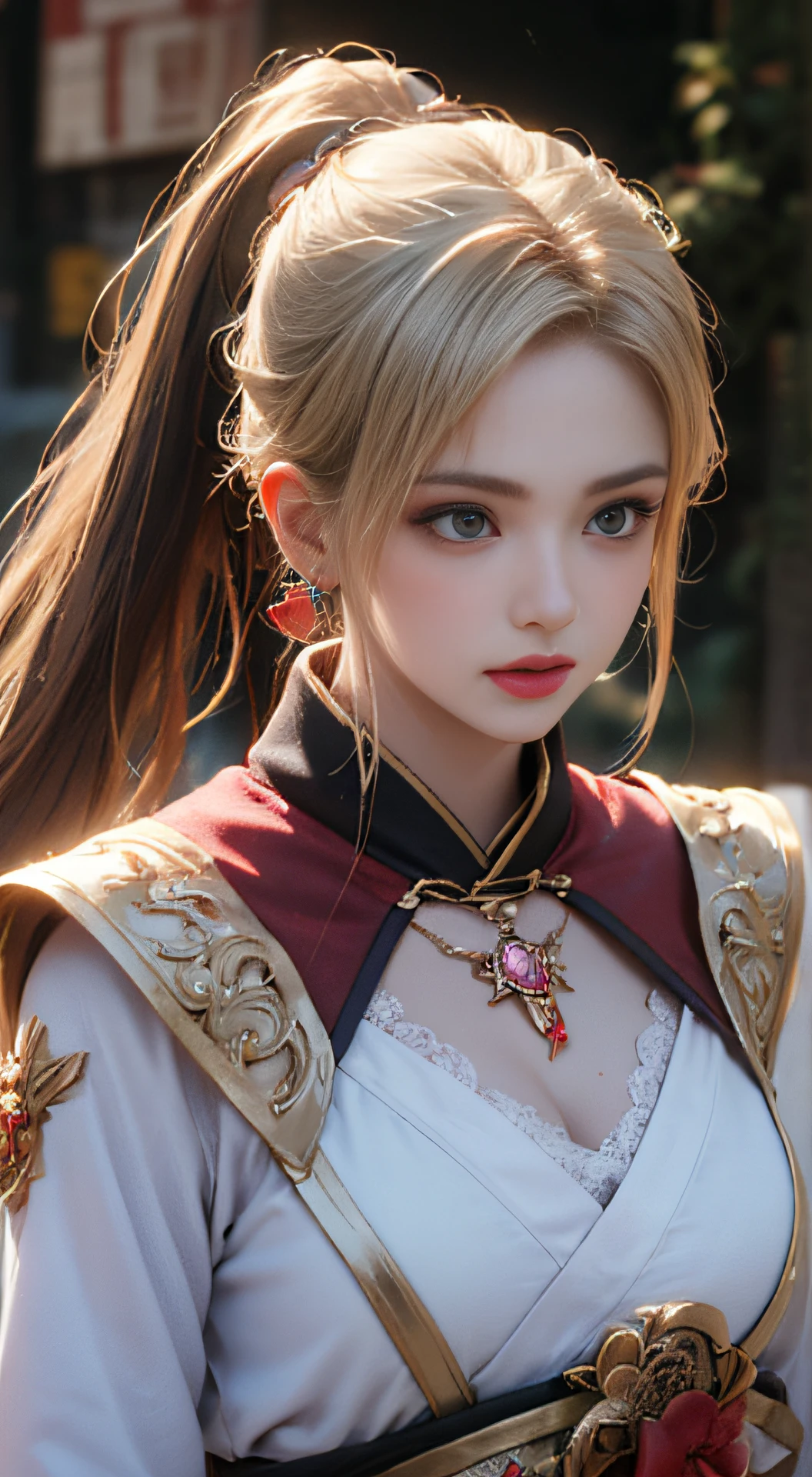 1 Beauté à Hanfu, La chemise fine en soie violette blanche est très texturée, haut en dentelle blanche, Queue de cheval longue platine violet, bijoux, bijoux d&#39;oreille, collier et collier, grands yeux violets méticuleusement dessinés, Soyez prudent avec le maquillage, sourcils fins, un nez haut, belles lèvres rouges, aucun sourire, Bouder tes lèvres, Visage rouge flottant, Un grand coeur, , proportionné, taille fine, Chaussettes résille violettes, Style chinois hanfu, texture artistique fictive, couleurs vives、de façon réaliste, Photos brutes, photographie de-réaliste, photos surréalistes 8k de très haute qualité, (effet de lumière fantastique efficace: 1.8), 10x pixels, effet magique (Fond avec): 1.8), yeux ultra détaillés, portrait complet du corps d&#39;une jeune fille , Origine royale chinoise