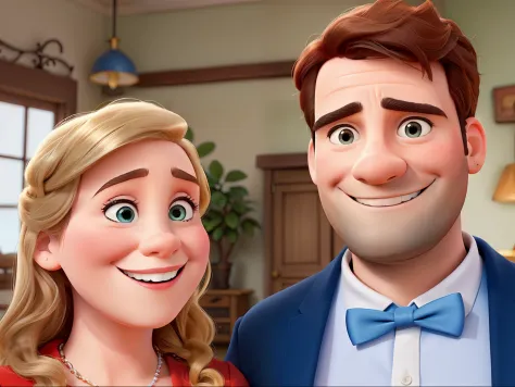 Disney, Happy couple, disney Pixar, Mann und Frau, Es sind zwei Menschen, who stand close together and smile at the camera, Beautiful surroundings, Portrait of couples, taken in the early 2020s, Portrait of a couple,