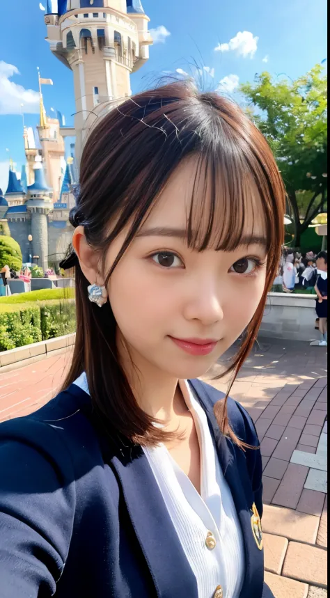 (8k, best quality, masterpiece, ultra highres, ultra-detailed:1.2) , Photo of Pretty Japanese girl,(mikey ear:1.2),school uniform,
smile,
, (18 years old:1.1), Japanese idol,(Disney land:1.3),