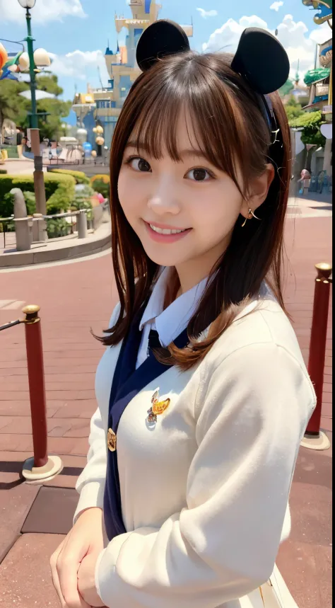 (8k, best quality, masterpiece, ultra highres, ultra-detailed:1.2) , Photo of Pretty Japanese girl,(mikey ear:1.2),school uniform,
smile,
, (18 years old:1.1), Japanese idol,(Disney land:1.3),
