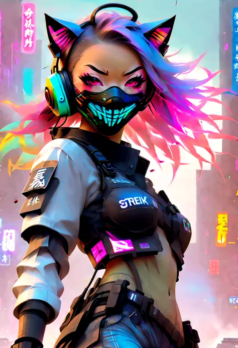 sci-fi city amidst a riot of aliens and humans throwing rocks and bottles and burning cars, cyberpunk asian woman, wearing polic...