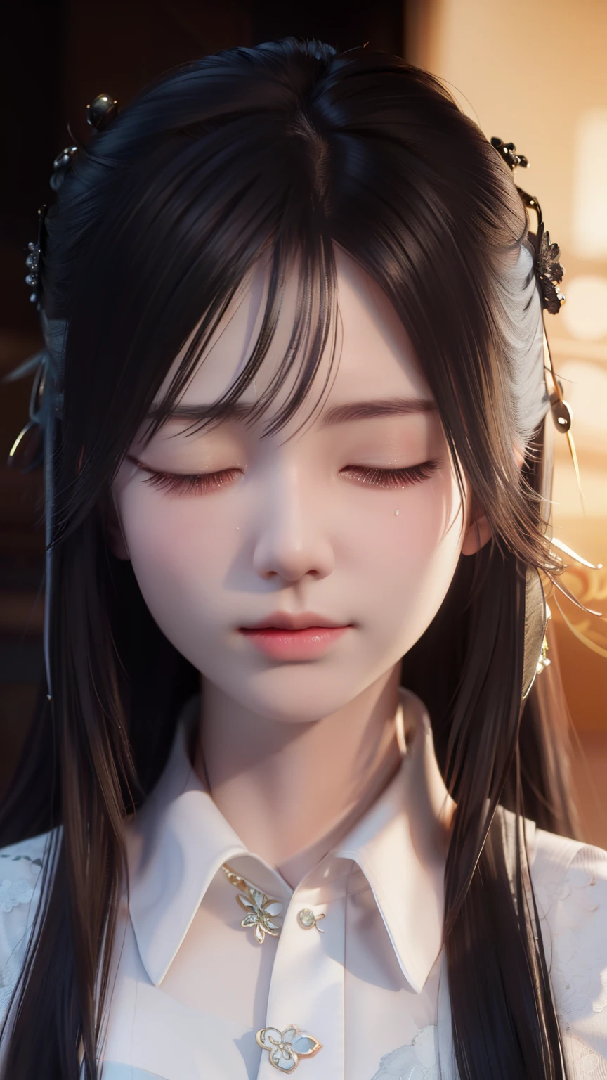 femme avec les yeux fermés et les mains sur la tête, chef-d&#39;œuvre de Guweiz, artgerme. illustration animée, Portrait d&#39;une fille déprimée, oeuvre d&#39;art dans le style de guweiz, Anime 3D réaliste, portrait de sadako de la bague, expression fatiguée et hantée, Belles pleurs! femme androïde, artiste coréen, rendu photoréaliste d&#39;une fille animée