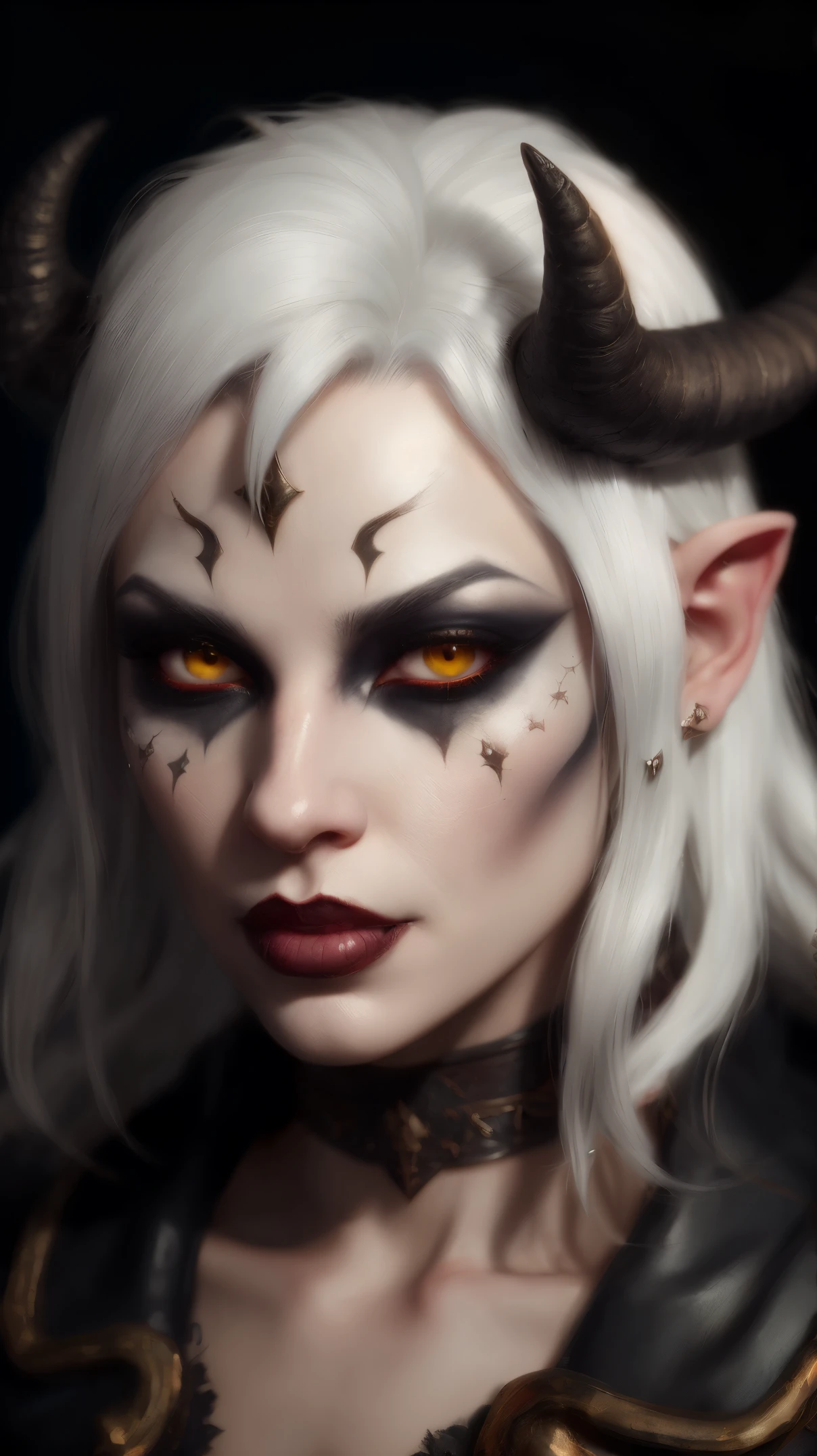 Close-up Of A Man With Horns And Makeup, Fit Male Demon With White 