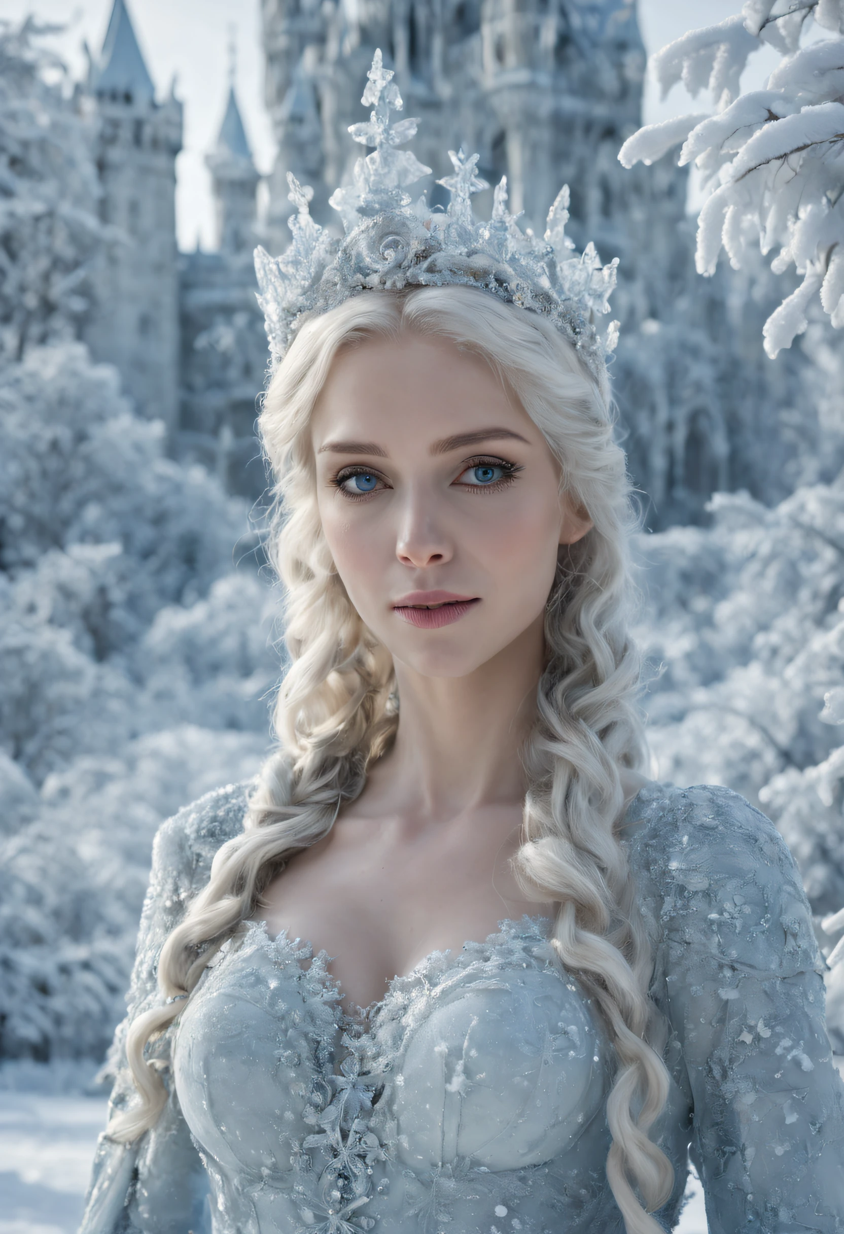 (frost, queen),(best quality,4k,8k,highres,masterpiece:1.2),ultra-detailed,(realistic,photorealistic,photo-realistic:1.37),(cold,icy,cooling,freezing,frigid:0.9),(mysterious,ethereal),(elegant,graceful),(winter,wonderland),(castle,crystal palace),(glittering,sparkling,shimmering:1.1),(snowflakes),(long flowing hair),(pale skin),(blue eyerost crown),(icy breath),(snow-covered landscape),(snowstorm),(frozen treerozen floweragical),(mesmerizing),(silvery)(portrait),(subtle,soft lighting),(faint,delicate,subdued colors)
INFO