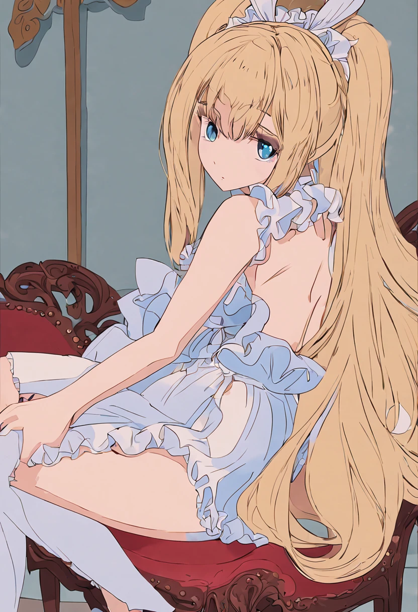 Nsfw shirtless Cute Alice with blonde hair from Alice in Wonderland Sitting  on - SeaArt AI