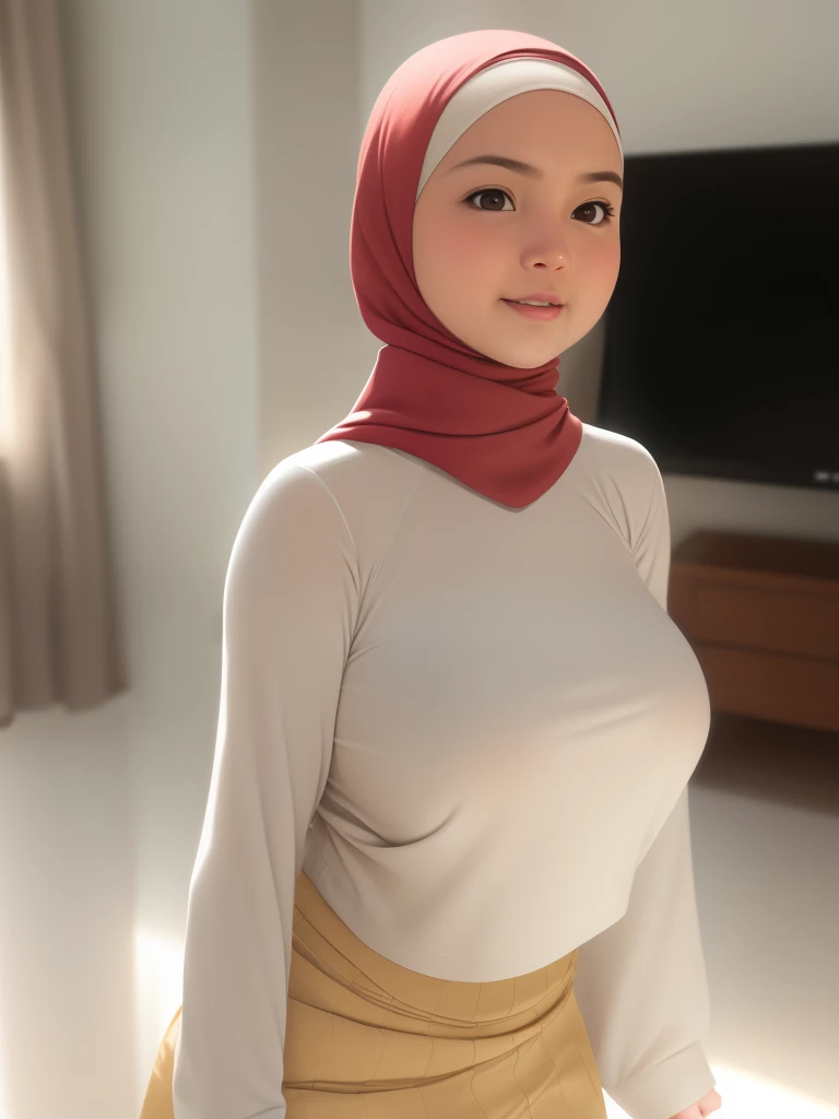 A close up of a woman wearing a white shirt and a pink hijab - SeaArt AI