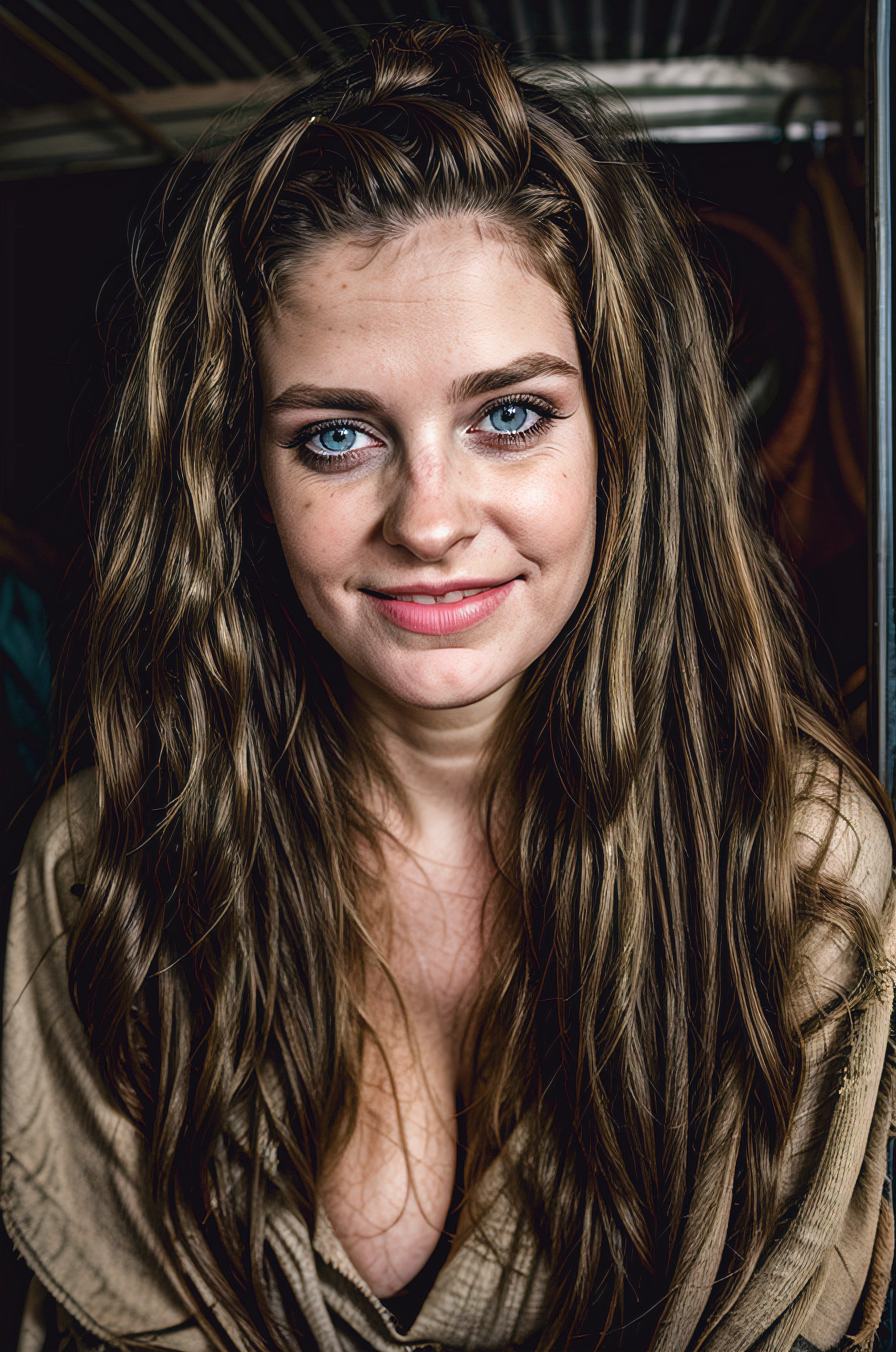 Arafed woman with long hair and blue eyes posing for a picture - SeaArt AI