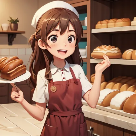 An excited older sister who moved to town is looking forward to working at a bakery.