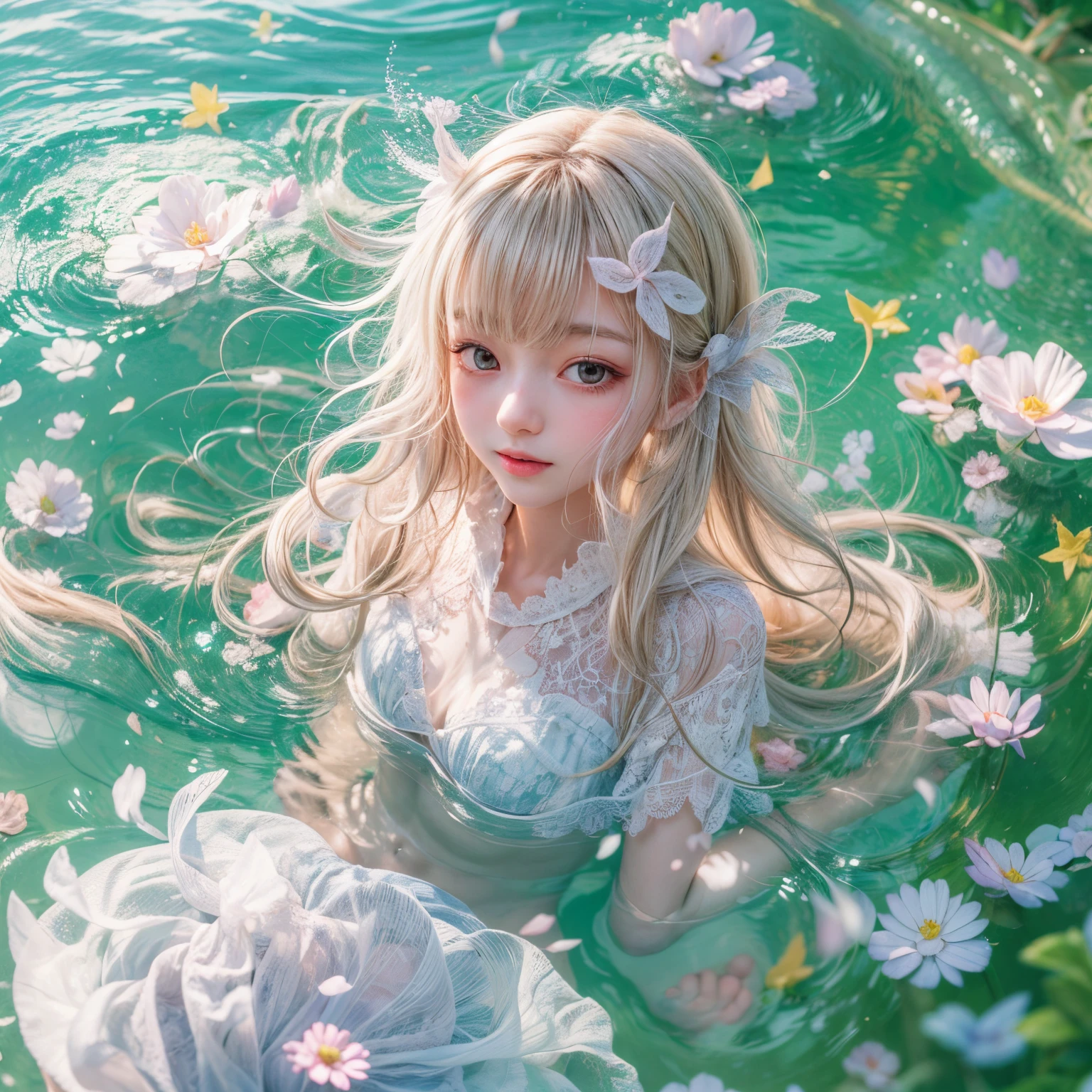 (SFW), (masterpiece:1.28, Acutance, RAW, Realistic, Reality: 1.37), realisticlying, softlighting. ( Tiny Girls jumping into the pool:1.2 )、{ Falling | splash water | shout | Luminous water surface | White and Vivid colors }, (under the mesmerizing back lighting), glistening ivory skin, sparkling highlights, Detailed KAWAII face with cute lips, long eyelashes, Delicate lace knitted clothes, Detailed open crotch, Whole Body proportions and all limbs are anatomically accurate . (correct limbs)