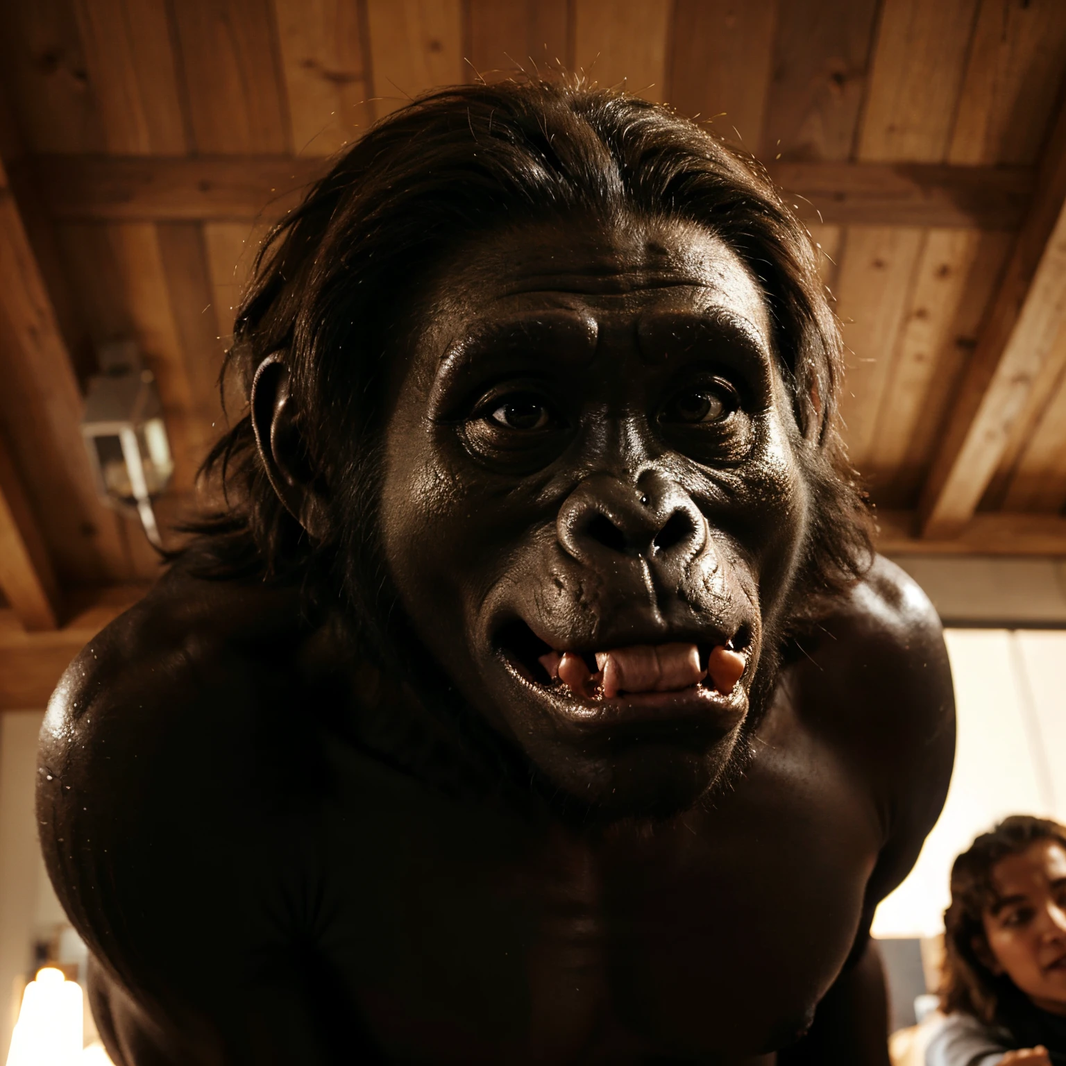 Arafed gorilla with a woman in the background - SeaArt AI