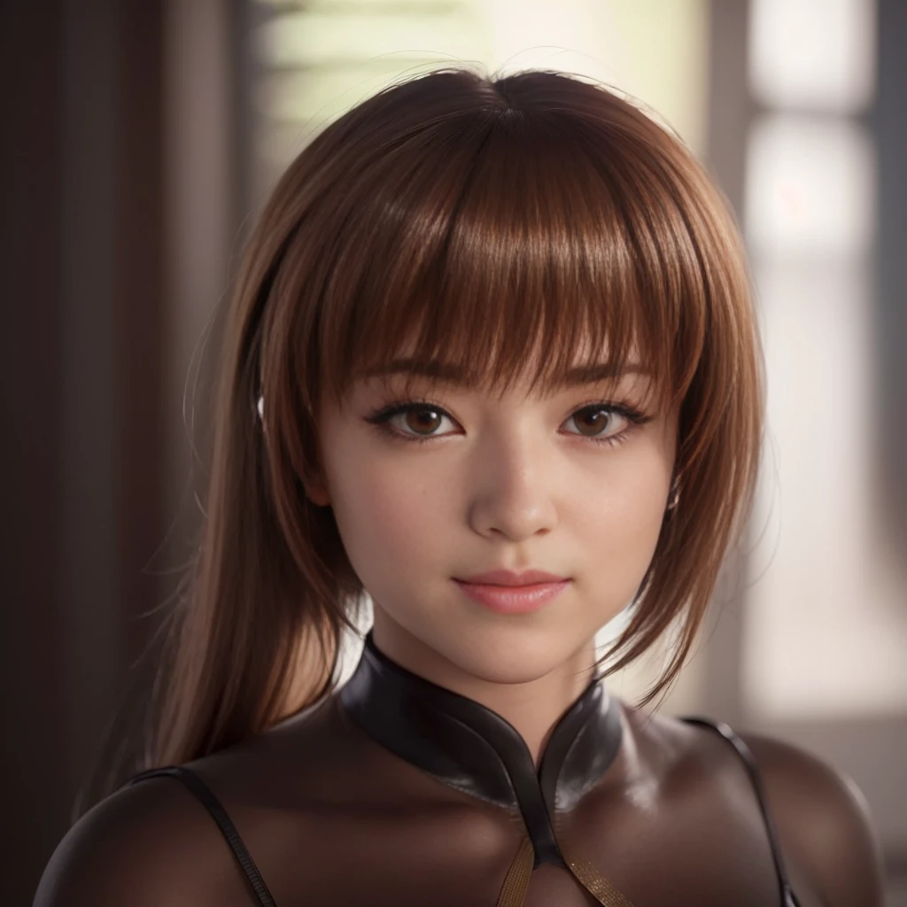 "KASUMI" (best quality,ultra-detalhado,Realistic:1.37), retrato, Detailed eyes and facial features, sorriso fofo, olhos castanhos, textura de pele delicada e suave, Corpo Perfeito, textura ultra realista,