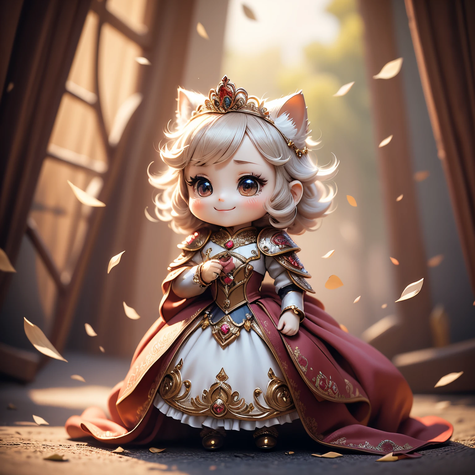 obra-prima、qualidade máxima、ultra-detalhado、（princesa de personagem chibi：1.2）、vestido de princesa luxuosamente decorado、Um sorriso、Figura em pé de corpo inteiro