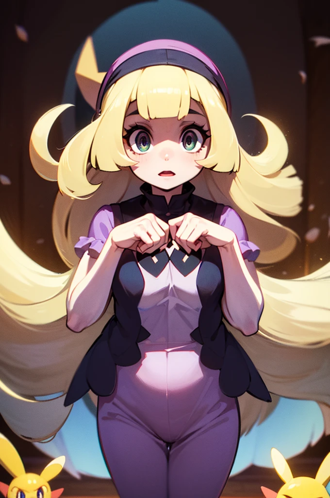 8k, UHD, hd wallpaper, illustration, 1person, 1girl, (((pokemon))), (((hex maniac))), (lillie pokemon), Blonde hair, {{{fusion}}}, {{{agglutination}}}, {{{Combination}}}, masterpiece, Best Quality, ((masterpiece)), ((best calidra derailed)), Upper part of the body, {{{agglutination}}}, Pose with hands on hips facing the person&#39;s face))), (((face to face look))),