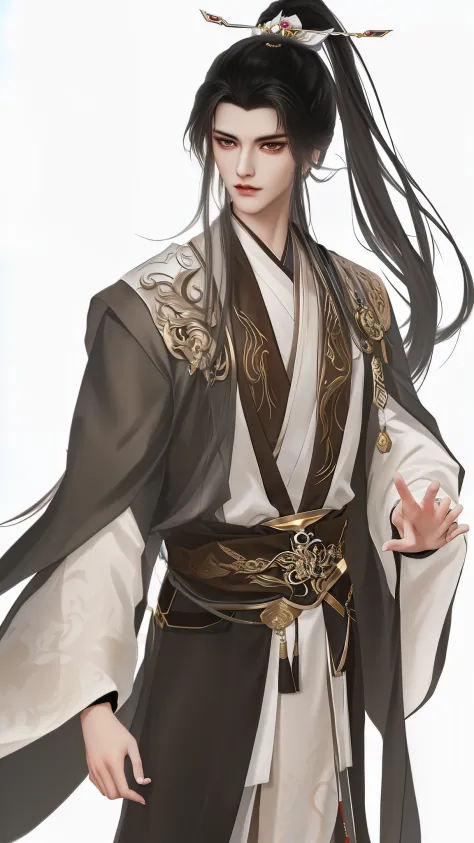 man wearing brown and white clothes, Wallpapers，high ponytails，heise jinyao, The exquisite prince, Inspired by Bian Shoumin, ins...