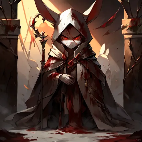 ( female white bunny)   ( guarding the titan door  )  ( body covered in blood) ( death glare  )   (Black pants with red symbol o...