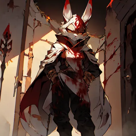 ( female white bunny)   ( guarding the titan door  )  ( body covered in blood) ( death glare  )   (Black pants with red symbol o...