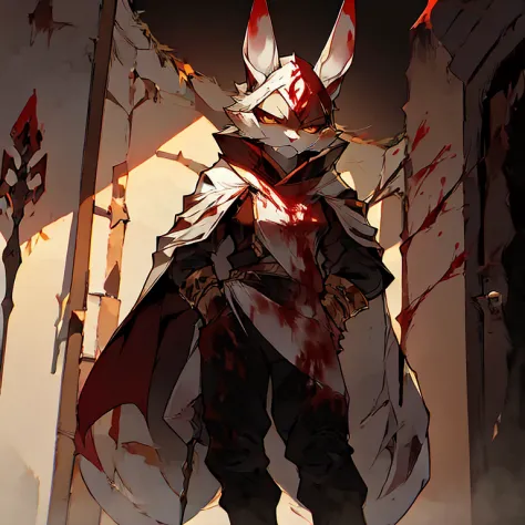 ( female white bunny)   ( guarding the titan door  )  ( body covered in blood) ( death glare  )   (black pants with red symbol o...