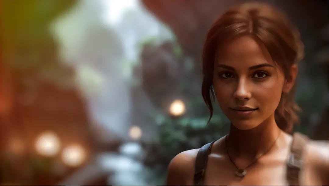 Mujer arafed desnuda parada frente a una cascada, Retrato de Lara Croft, Tomb Raider hermoso, Lara Croft, Renderizado retrato 8K...