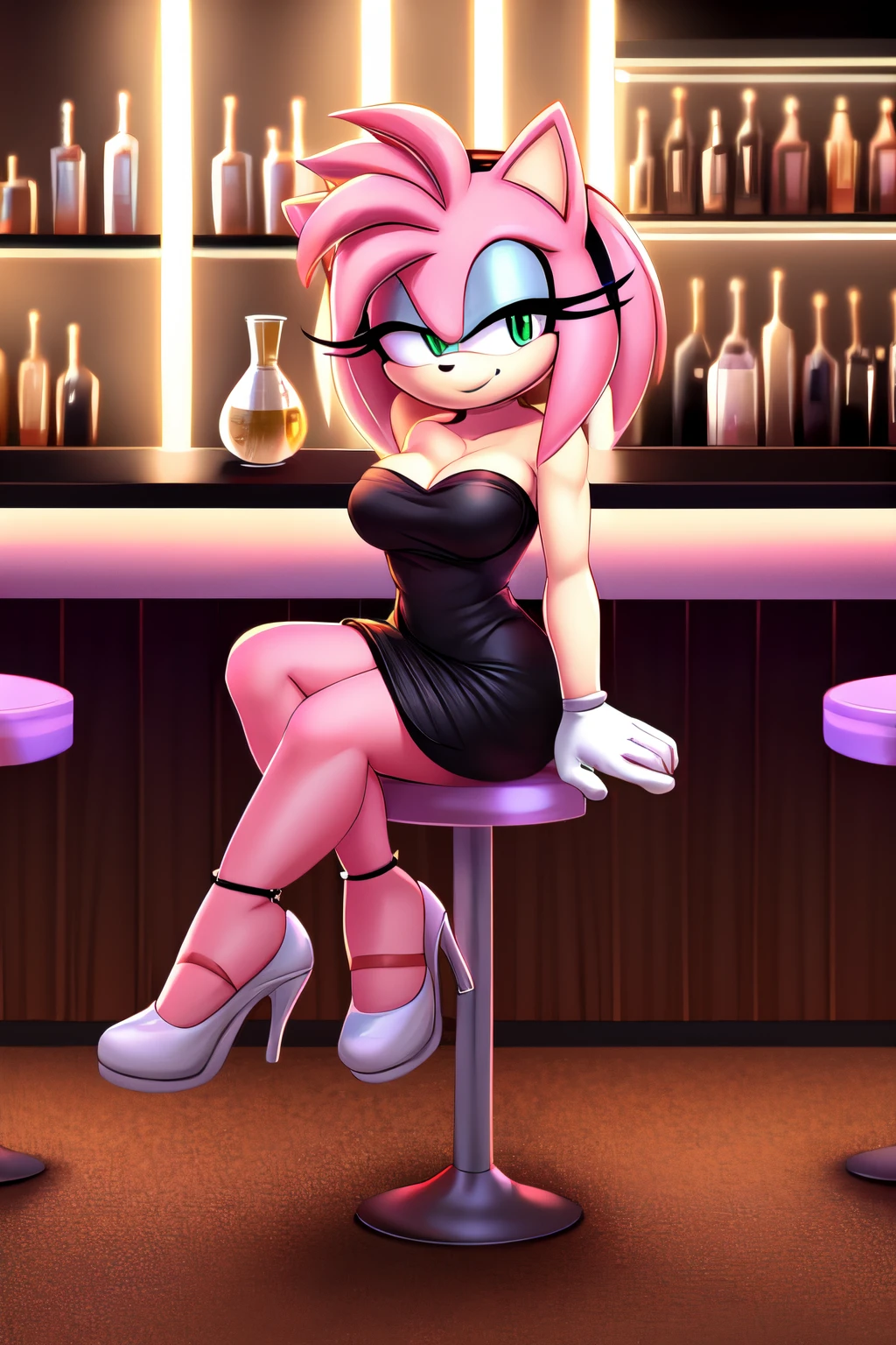 Sonic the hedge girl sitting on a stool in front of a bar - SeaArt AI