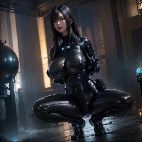 (masterpiece:1.1, Best Quality:1.1, 16K HDR, High resolution), (1girl in, Solo), (Gantz&#39;Reika Shimohira&#39;Ultra realistic portrait with no hair, Long hair, Latex bodysuit, realistic gantz suit, Detailed Gantz Suit, Black bodysuit, long boots, ultra g...