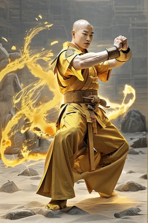 Chinese martial arts，Shaolin Kungfu，Traditional Chinese culture，Be masculine，年轻，handsome，full bodyesbian，Martial arts action